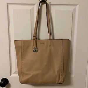 Calvin Klein beige leather tote bag